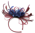 Caprilite Burgundy Wine Red & Royal Blue Fascinator on Headband