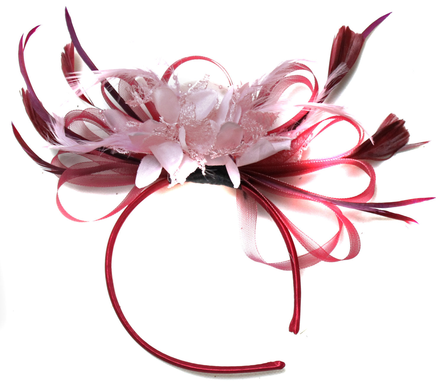Caprilite Burgundy Wine Red & Baby Pink Fascinator on Headband