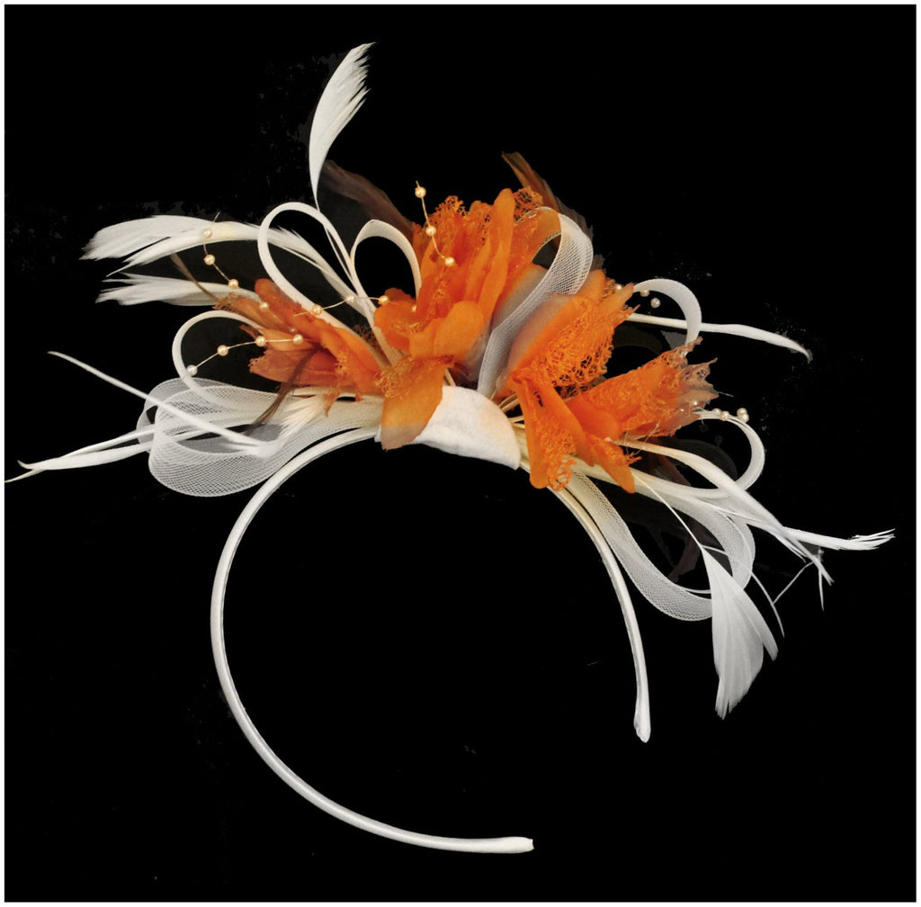 Caprilite White Hoop & Orange Feathers Fascinator on Headband