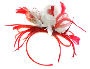 Caprilite Scarlet Red Hoop & White Feathers Fascinator on Headband