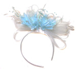 Caprilite White Hoop & Baby Sky Blue Feathers Fascinator Headband Ascot Wedding