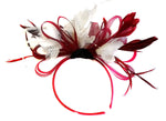 Caprilite Burgundy Wine Red Hoop & White Feathers Fascinator on Headband