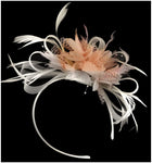Caprilite White Hoop & Peach Nude Pink Feathers Fascinator on Headband