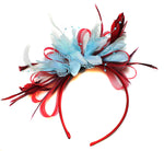 Caprilite Burgundy Wine Red Hoop & Baby Sky Blue Feathers Fascinator Headband Ascot Wedding