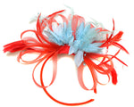 Caprilite Scarlet Red Hoop & Baby Sky Blue Feathers Fascinator Headband Ascot Wedding