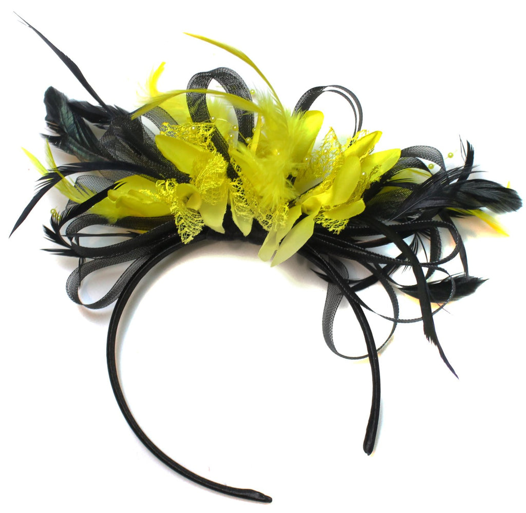 Caprilite Black Hoop & Bright Yellow Feathers Fascinator Headband Ascot Wedding