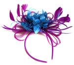 Caprilite Plum Magenta and Aqua Fascinator on Headband Alice Band UK Wedding Ascot Races Loop