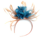 Caprilite Nude Salmon Pink and Aqua Fascinator on Headband Alice Band UK Wedding Ascot Races Loop