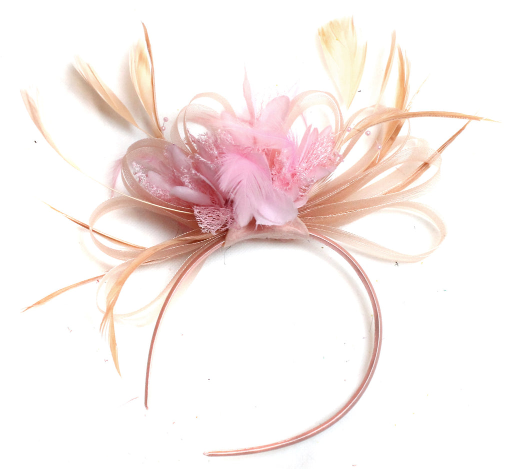 Caprilite Nude Salmon Pink and Baby Fascinator on Headband Alice Band UK Wedding Ascot Races Loop