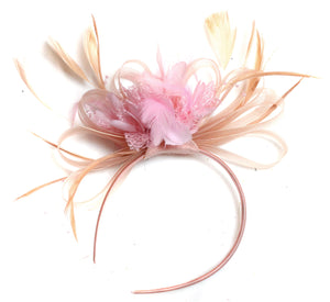 Caprilite Nude Salmon Pink and Baby Fascinator on Headband Alice Band UK Wedding Ascot Races Loop