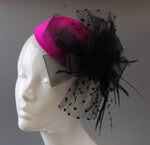 Caprilite Fuchsia and Black Hot Pink Fascinator Hat Pill Box Veil Hatinator UK Wedding Ascot Races  Clip Felt