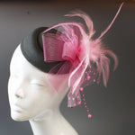 Caprilite Grey and Baby Pink Fascinator Hat Pill Box Veil Hatinator UK Wedding Ascot Races Clip Felt