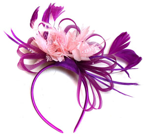 Caprilite Plum Magenta and Baby Pink Fascinator on Headband Alice Band UK Wedding Ascot Races Loop