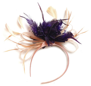 Caprilite Nude Salmon Pink and Dark Purple on Headband Alice Band UK Wedding Ascot Races Loop