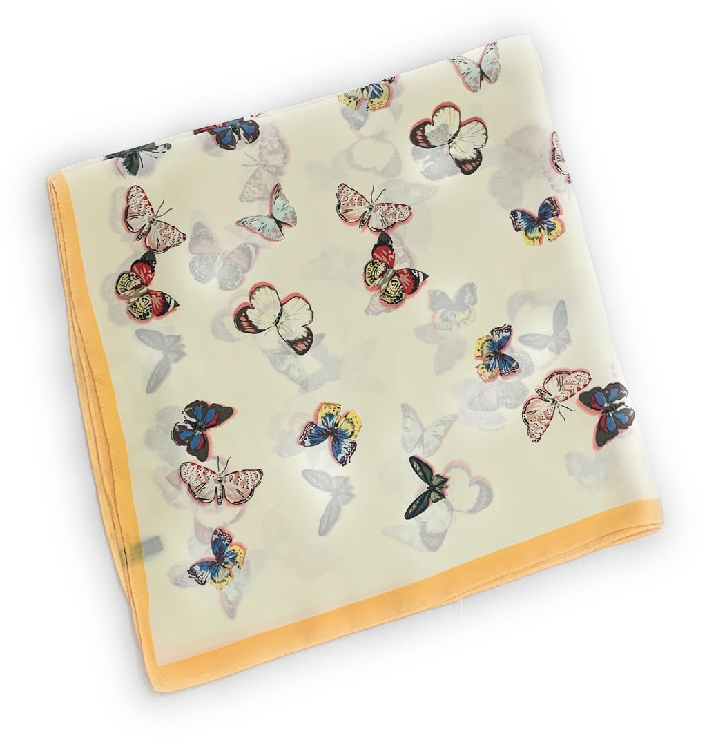70cm x 70cm Mustard Yellow Butterfly Print Pattern Square Scarf Big Ladies Women Faux Silk Head Neck Thin Bag Charm