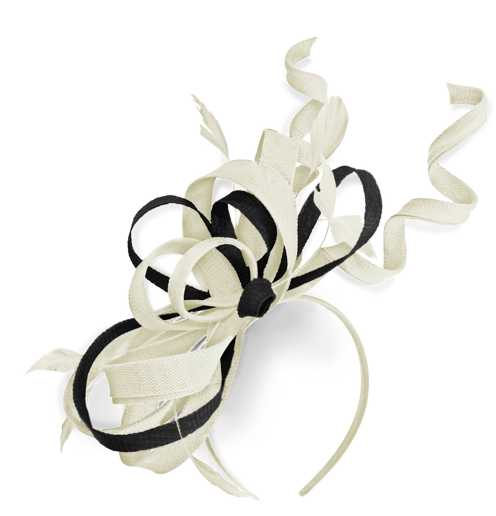 Caprilite Crème Ivoire et Noir Mariage Swirl Fascinator Bandeau Alice Band Ascot Races Loop Net
