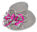 Gris argenté et fuchsia rose vif grand chapeau à bord de reine occasion Hatinator bibi mariages formels