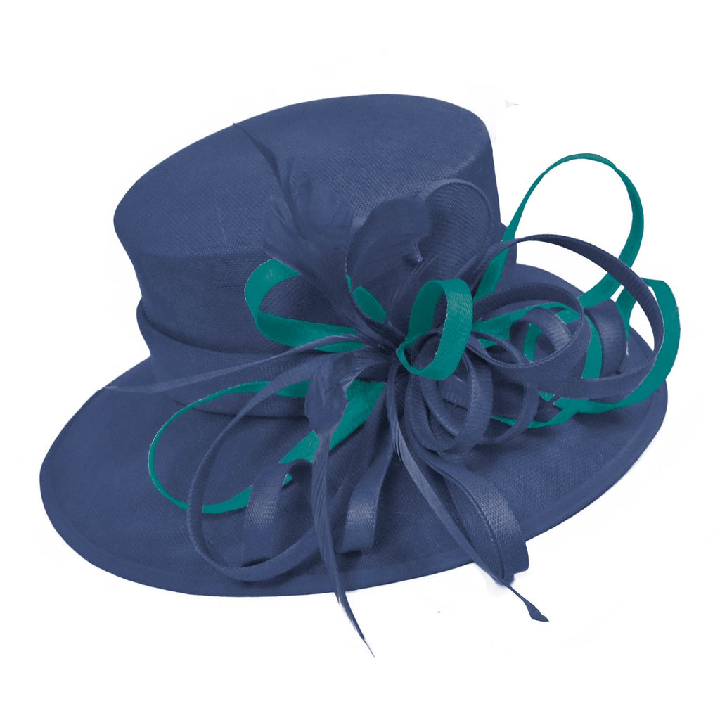 Navy and Teal Large Queen Brim Hat Occasion Hatinator Fascinator Weddings Formal