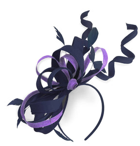 Caprilite Navy and Lavender Lilac Purple Wedding Swirl Fascinator Headband Alice Band Ascot Races Loop Net