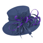 Navy and Dark Purple Large Queen Brim Hat Occasion Hatinator Fascinator Weddings Formal
