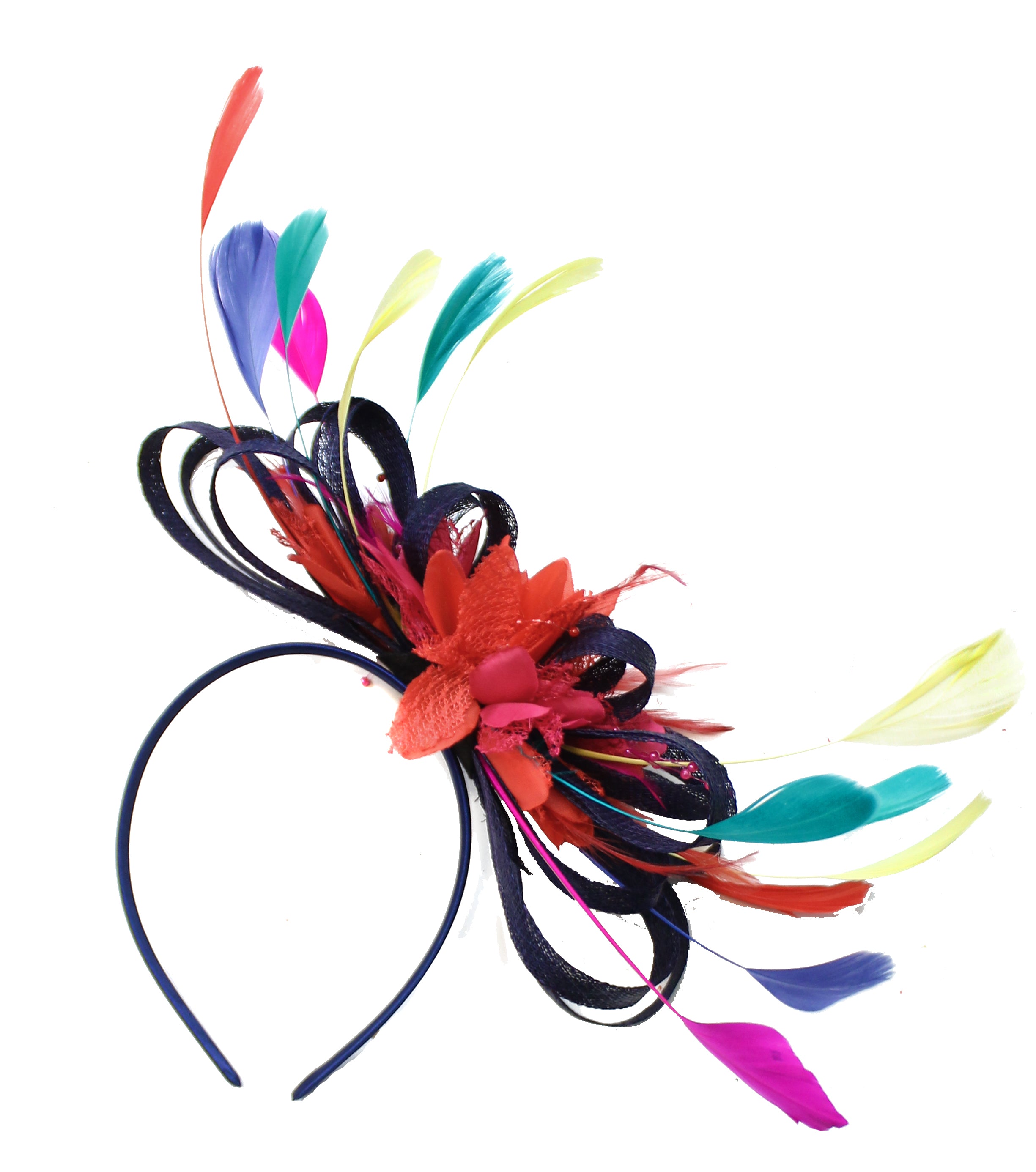 Multi Colour Sinamay Hoop Fascinator Dark Navy and Red Fuchsia on Headband