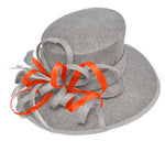 Silver Grey and Burnt Orange Large Queen Brim Hat Occasion Hatinator Fascinator Weddings Formal