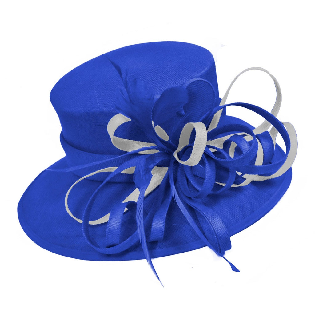 Royal Blue and Silver Grey Large Queen Brim Hat Occasion Hatinator Fascinator Weddings Formal