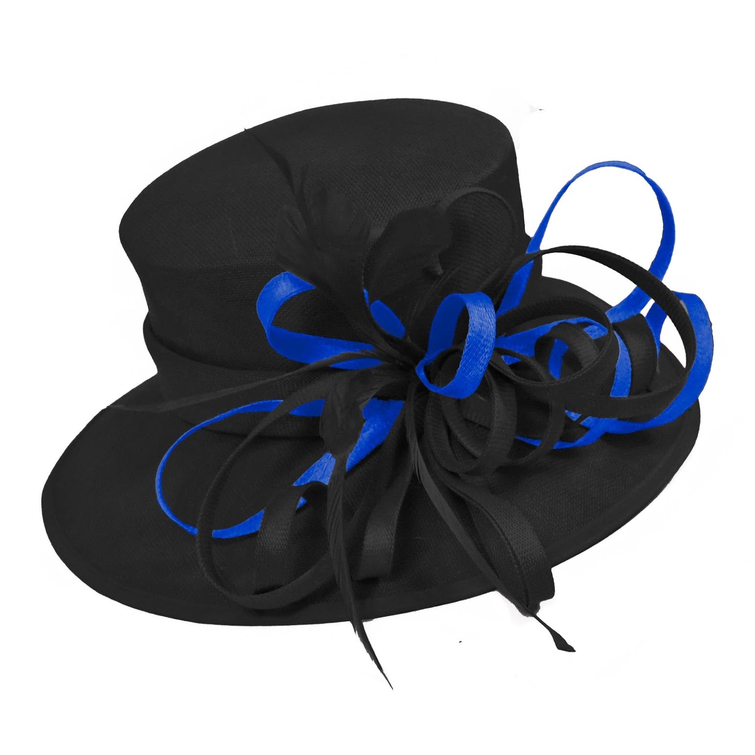 Black and Royal Blue ColbaltLarge Queen Brim Hat Occasion Hatinator Fascinator Weddings Formal