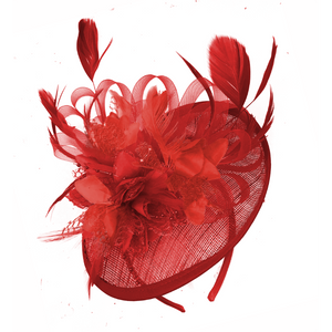 Scarlet Red Sinamay Flower Disc Saucer Fascinator Hat for Weddings Ascot Races Derby UK Caprilite