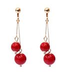 Crystal Drop Dangle Clip On Earrings Tassel Non Pierced Round Red Bead Gold