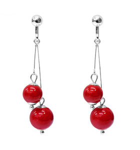 Boucles d'oreilles à Clip en forme de goutte de cristal, pompon non percé, perle ronde rouge, argent