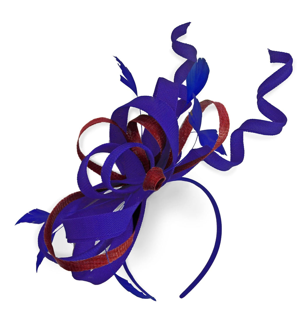 Caprilite Royal Blue and Burgundy Wedding Swirl Fascinator Headband Alice Band Ascot Races Loop Net