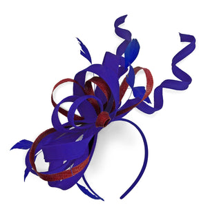 Caprilite Royal Blue and Burgundy Wedding Swirl Fascinator Headband Alice Band Ascot Races Loop Net