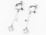 Crystal Drop Dangle Clip On Earrings Tassel Non Pierced Rhombus Silver