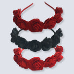 Caprilite Velvet Rose Crown Headband Garland Gothic Halloween Alice Band - Black, Red, Maroon