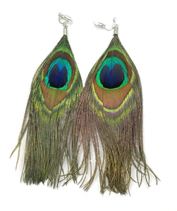 Peacock Dangle Tassel Earrings - Clip On or Pierced Caprilite UK Online Shop