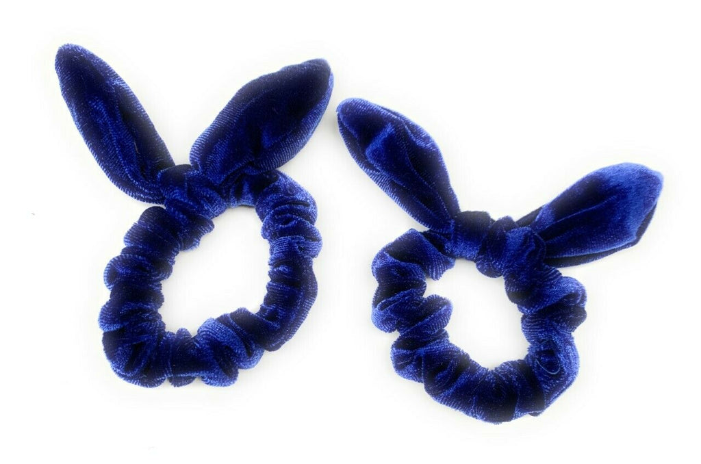 Luxury Velvet Pair of Royal Blue Elastic Hair Scrunchies Elastic Band School Bows