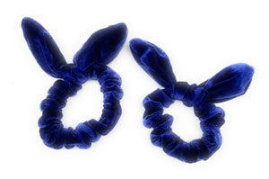 Paire de velours de luxe de chouchous élastiques bleu royal pour cheveux, nœuds d'école