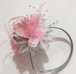Silver and Baby Pink Flower Fascinator on Headband