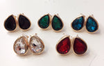 Girls Womans Gold Tone Crystal Drop Teardrop Clip On Earrings