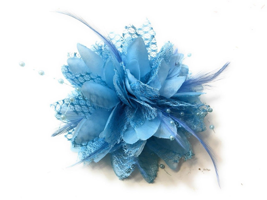 Light pale Sky Blue Classic Flower Fascinator - Clip, Band Pin Corsage