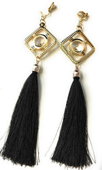 Black Super Long Funky Tassel Chandelier Dangle Party Earrings - Pierced or Clip On