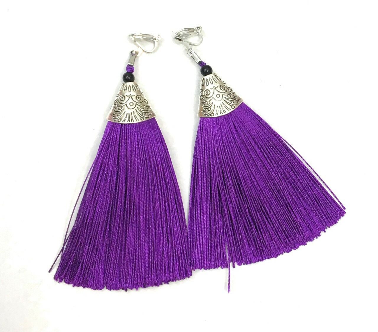 Cadbury Purple Long Funky Tassel Chandelier Silver Dangle Party Boucles d'oreilles - Percées ou Clip On