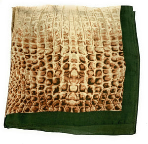 Big Square Ladies Womans Faux Silk Head Neck Thin Scarf Bag Charm - 70cm x 70cm [Snake Print - Dark Green Brown]
