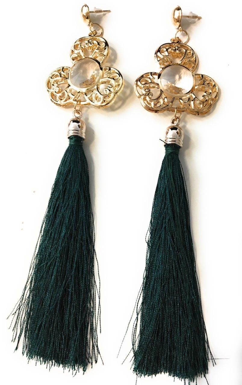 Boucles d'oreilles pendantes vert émeraude super longues à pampilles funky - Percées ou clipsables