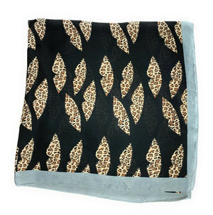 Big Square Ladies Womans Faux Silk Head Neck Thin Scarf Bag Charm - 70cm x 70cm [Leopard Lip Kiss - Black Grey]