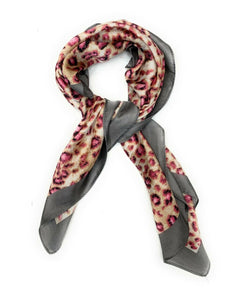 Big Square Ladies Womans Faux Silk Head Neck Thin Scarf Bag Charm - 70cm x 70cm [Leopard Animal Print - Baby Pink]