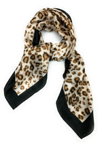 Big Square Ladies Womans Faux Silk Head Neck Thin Scarf Bag Charm - 70cm x 70cm [Leopard Animal Print - Black Brown]