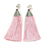 Dusty Pink Long Funky Tassel Chandelier Silver Dangle Party Earrings - Pierced or Clip On