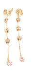 Womens Girls Long Flower Liquid Chandelier Tassel Dangle CLIP ON Earrings for Non Pierced Ears - Gold Tone